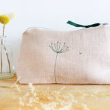 EMBROIDERED LINEN MID POUCH - blush pink Wildflowers