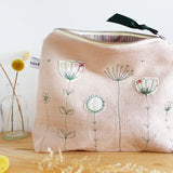 EMBROIDERED LINEN TALL POUCH - blush pink Wildflowers