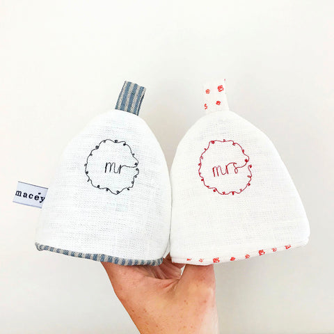 Mr and Mrs Linen Egg Cosies