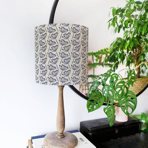 Navy Cow Parsley Printed Linen Lampshade