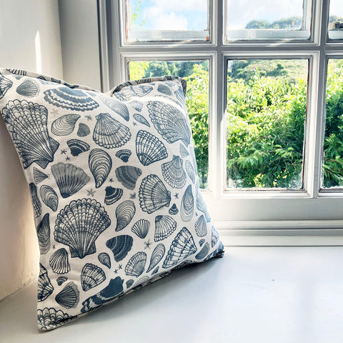 Navy Seashells Linen Cushion