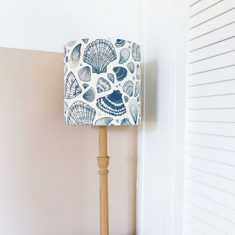 Navy Seashells Printed Linen Lampshade