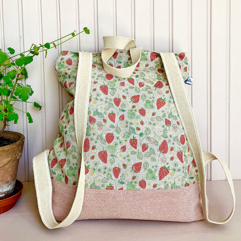 Strawberries Linen Rucksack