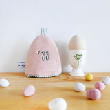 EGG COSY - embroidered pink linen 'egg'