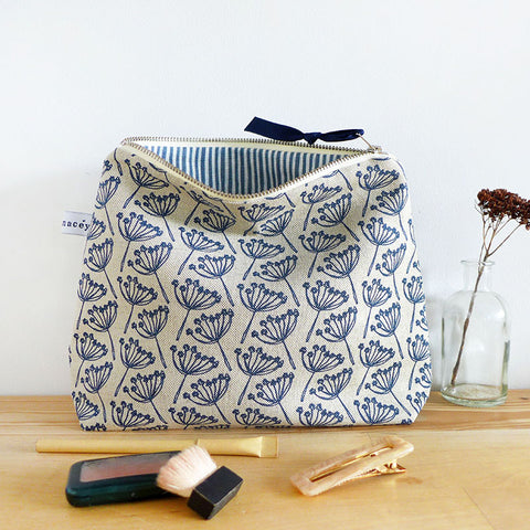 Navy Cow Parsley Tall Pouch