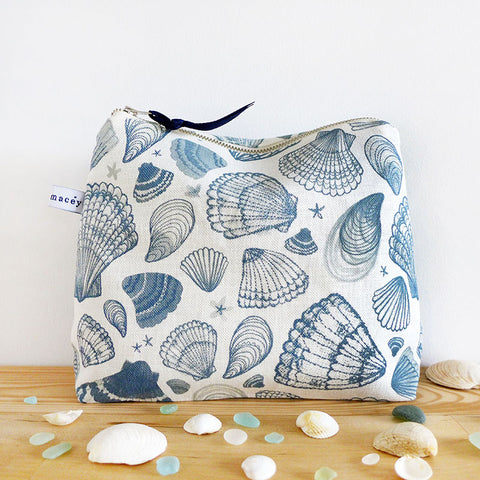 Navy Seashells Tall Pouch
