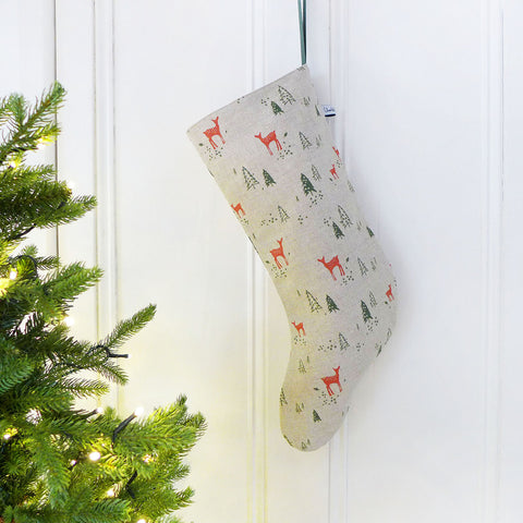 Christmas Reindeer Linen Stocking