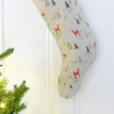 Christmas Reindeer Linen Stocking