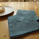 EMBROIDERED LINEN COCKTAIL NAPKINS - dark spruce cow parsley