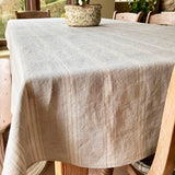 Dove Grey Stripe Linen Tablecloth