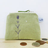 EMBROIDERED LINEN PURSE - green lavender