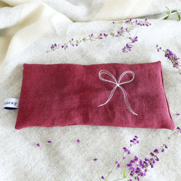 Embroidered Berry Linen Bow Lavender Eye Pillow