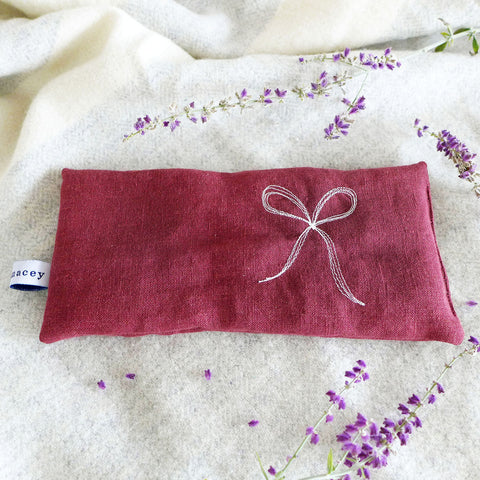 Embroidered Berry Linen Bow Lavender Eye Pillow