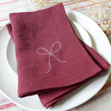 Embroidered Berry Linen Bows Napkins