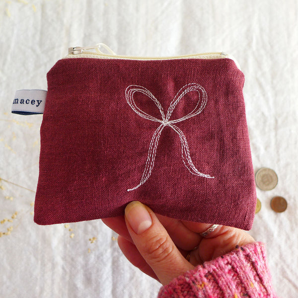 Embroidered Berry Linen Bows Purse