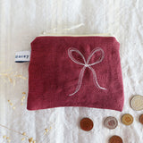 Embroidered Berry Linen Bows Purse
