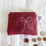 Embroidered Berry Linen Bows Purse