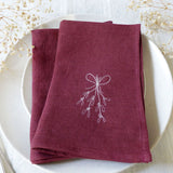 Embroidered Berry Linen Mistletoe Napkins