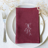 Embroidered Berry Linen Mistletoe Napkins