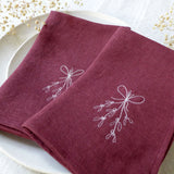Embroidered Berry Linen Mistletoe Napkins