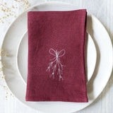Embroidered Berry Linen Mistletoe Napkins