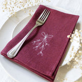 Embroidered Berry Linen Mistletoe Napkins