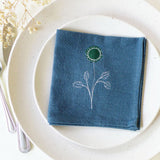 Embroidered Blue Daisy Cocktail Napkins
