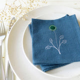 Embroidered Blue Daisy Cocktail Napkins