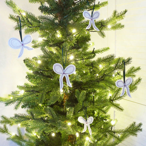 Set of 3 Embroidered Christmas Bow Tree Decorations