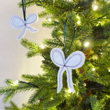 Set of 3 Embroidered Christmas Bow Tree Decorations