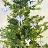 Set of 3 Embroidered Christmas Bow Tree Decorations