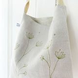Embroidered Cow Parsley Linen Day Bag
