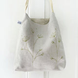 Embroidered Cow Parsley Linen Day Bag