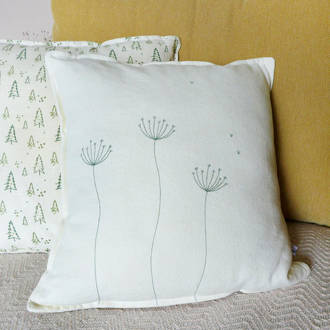 Embroidered Cow Parsley Cotton Cushion