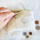 Embroidered Cow Parsley Linen Purse