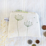 Embroidered Cow Parsley Linen Purse