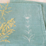 Embroidered Floral Teal Linen Napkins