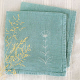 Embroidered Floral Teal Linen Napkins