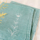 Embroidered Floral Teal Linen Napkins