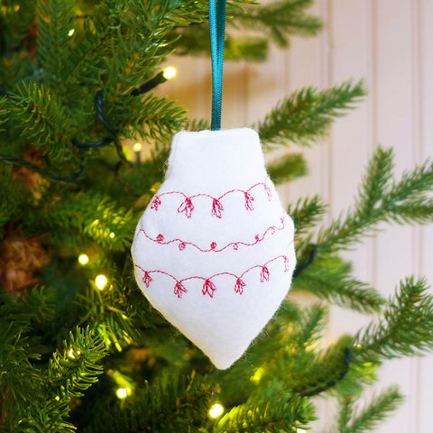 Embroidered Ivory Bauble Tree Decoration