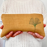 EMBROIDERED LINEN LONG POUCH - marmalade ginkgo leaf