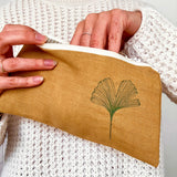 EMBROIDERED LINEN LONG POUCH - marmalade ginkgo leaf