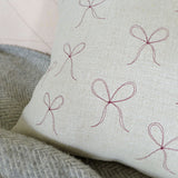 Embroidered Natural Linen Bows Cushion