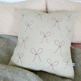 Embroidered Natural Linen Bows Cushion