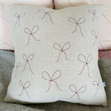 Embroidered Natural Linen Bows Cushion