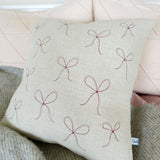 Embroidered Natural Linen Bows Cushion