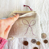Embroidered Natural Linen Bows Purse