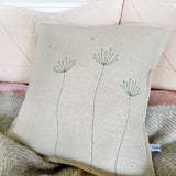 Embroidered Natural Linen Cow Parsley Cushion