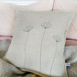 Embroidered Natural Linen Cow Parsley Cushion