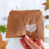 Embroidered Nutmeg Linen Acorn Purse